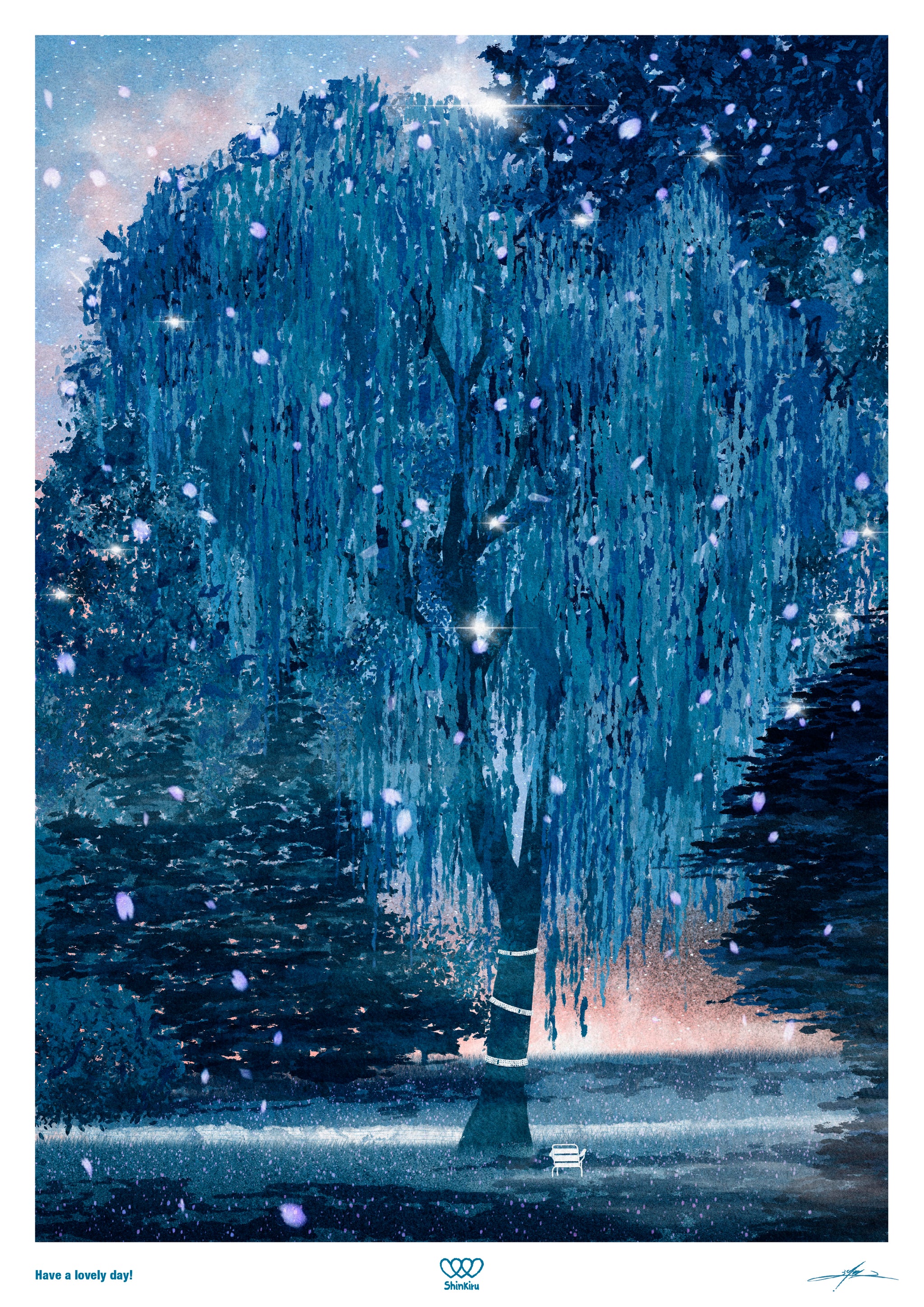 水墨画 黒と青緑の風景画27✖️25フレームなし SHINKIRU – BLK GALLERY